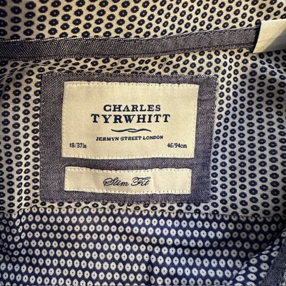 Charles Tyrwhitt‎ LS Navy and White Pattern Design Dress Shirt Size 18/37 Slim - Picture 3 of 6